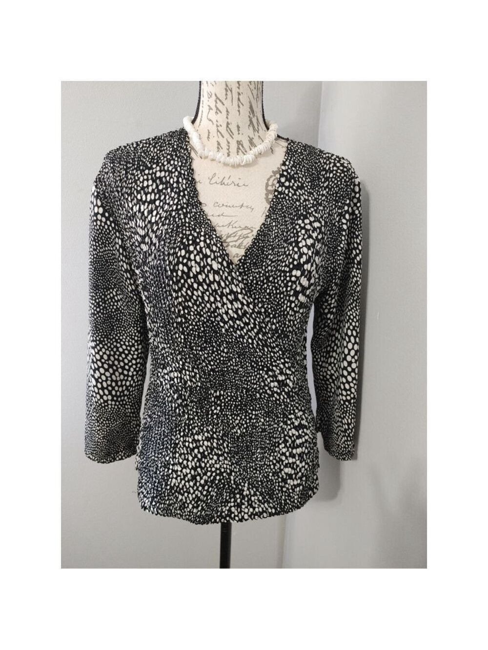 Women's Giorgio Fiorlini Collection Blouse M Black White Scrunch no iron